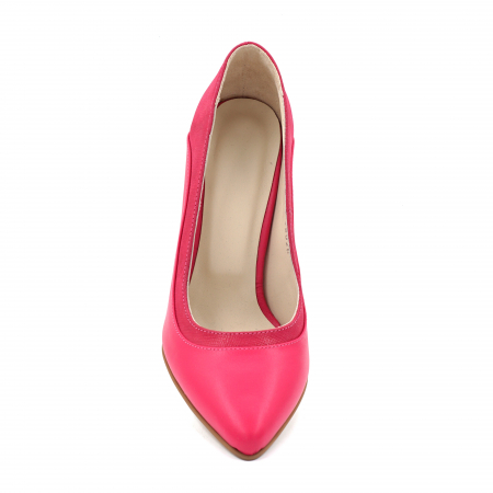 Pantofi dama din piele naturala fucsia cu varf ascutit stileto si toc inalt gros imbracat 9 cm 56020-1-24 [4]