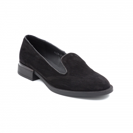 Pantofi dama casual loafers din piele naturala intoarsa neagra cu varf rotund si talpa joasa 2 cm 57617-24 [1]