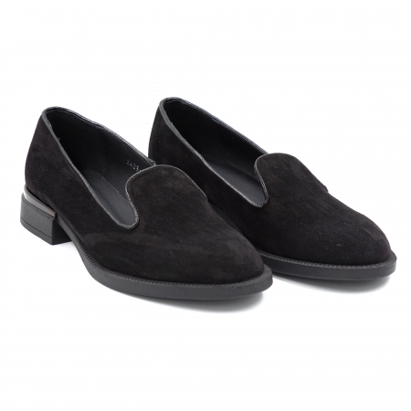 Pantofi dama casual loafers din piele naturala intoarsa neagra cu varf rotund si talpa joasa 2 cm 57617-24 [2]