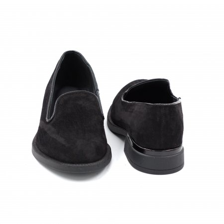 Pantofi dama casual loafers din piele naturala intoarsa neagra cu varf rotund si talpa joasa 2 cm 57617-24 [3]