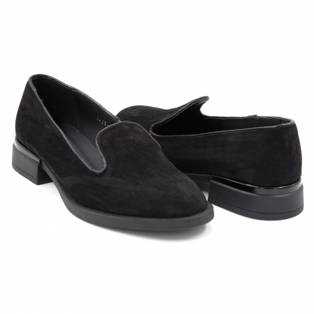Pantofi dama casual loafers din piele naturala intoarsa neagra cu varf rotund si talpa joasa 2 cm 57617-24 [4]