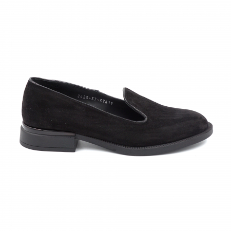 Pantofi casual & sport dama - Pantofi dama casual loafers din piele naturala intoarsa neagra cu varf rotund si talpa joasa 2 cm 57617-24