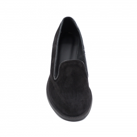 Pantofi dama casual loafers din piele naturala intoarsa neagra cu varf rotund si talpa joasa 2 cm 57617-24 [5]