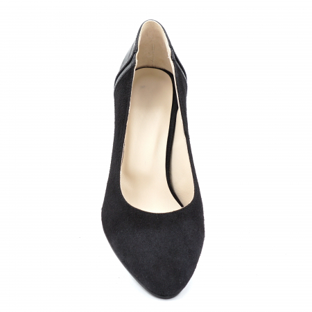 Pantofi dama din piele naturala intoarsa neagra si croco negru mat cu varf ascutit si toc mediu gros imbracat 7 cm 58119-24 [5]