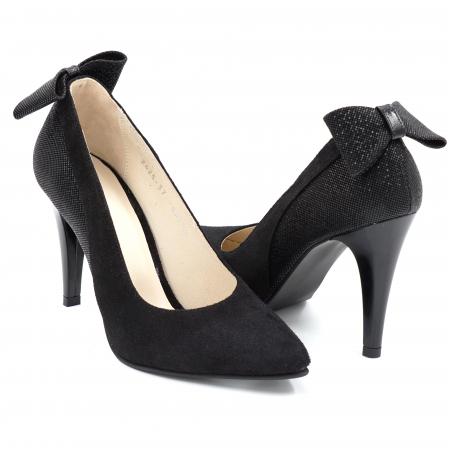 Pantofi elegant & office dama - Pantofi dama din piele naturala intoarsa neagra cu varf ascutit stileto si toc inalt subtire 10 cm 58718-1-24