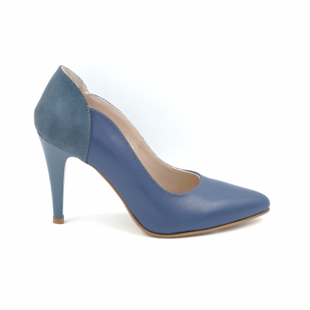 Pantofi elegant & office dama - Pantofi dama din piele naturala albastra cu varf ascutit stileto si toc inalt subtire 10 cm 59320-1-24