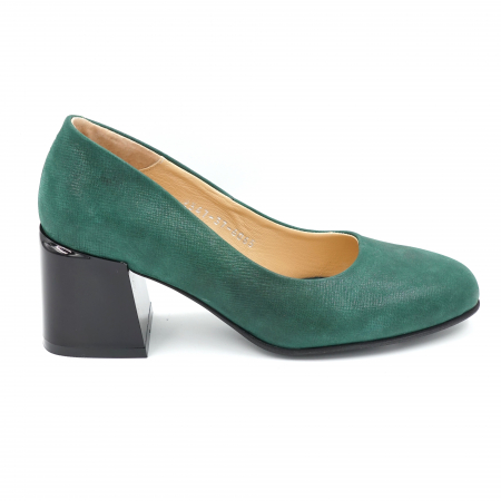 Pantofi dama - Pantofi dama din piele naturala verde marmorat cu varf rotund si toc mic gros 6 cm 6052-2-24