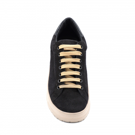 Pantofi dama tip adidas din piele naturala intoarsa si lacuita neagra cu varf rotund si talpa de 3 cm 60521-1-24 [4]