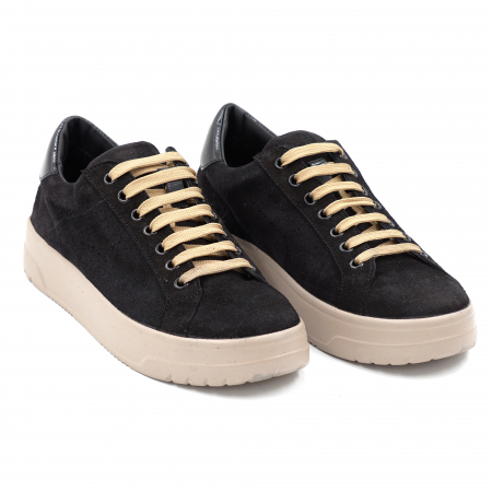 Pantofi dama tip adidas din piele naturala intoarsa si lacuita neagra cu varf rotund si talpa de 3 cm 60521-1-24 [3]