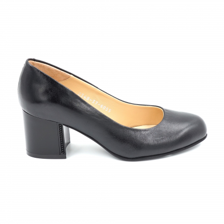 Pantofi dama - Pantofi dama din piele naturala neagra cu varf rotund si toc mic gros 6 cm 6055-1-24