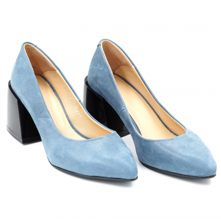 Pantofi dama din piele naturala albastru bleu sidef cu varf ascutit stileto si toc mic gros 6 cm 6057-2-24 [3]