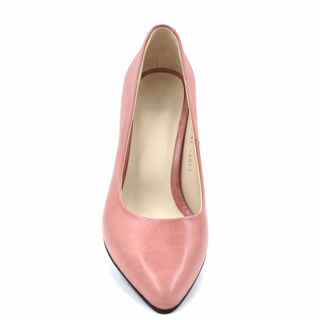 Pantofi dama din piele naturala nude roz cu varf ascutit stileto si toc mic gros 6 cm 6057-6-24 toc [5]