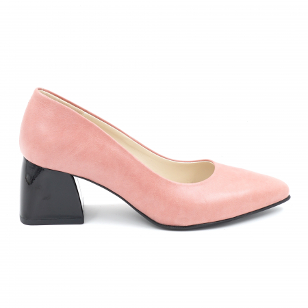 Pantofi elegant & office dama - Pantofi dama din piele naturala nude roz cu varf ascutit stileto si toc mic gros 6 cm 6057-6-24 toc