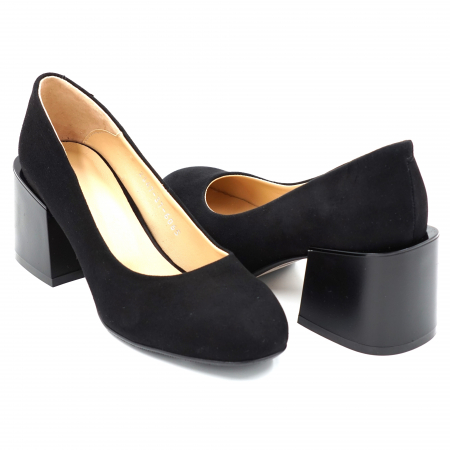 Pantofi dama din piele naturala intoarsa neagra cu varf rotund si toc mic gros 6 cm 6065-1-24 [3]