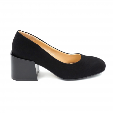Pantofi dama - Pantofi dama din piele naturala intoarsa neagra cu varf rotund si toc mic gros 6 cm 6065-1-24