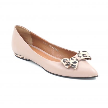 Pantofi dama tip balerini din piele naturala nude roze si cu imprimeu animal print cu varf ascutit stielto si toc mic gros imbracat 1 cm 62420-2-24 [1]