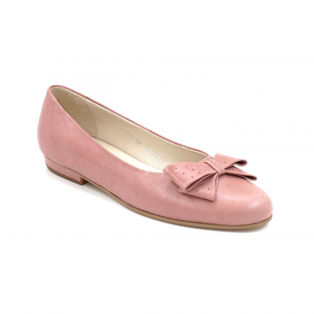 Pantofi dama tip balerini din piele naturala roz inchis cu varf rotund si toc mic gros imbracat 1 cm 62420-3-24 [1]