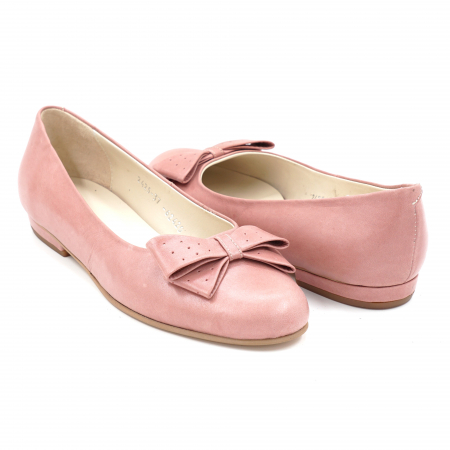 Pantofi dama tip balerini din piele naturala roz inchis cu varf rotund si toc mic gros imbracat 1 cm 62420-3-24 [4]