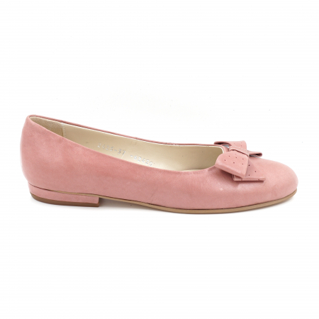 Pantofi elegant & office dama - Pantofi dama tip balerini din piele naturala roz inchis cu varf rotund si toc mic gros imbracat 1 cm 62420-3-24