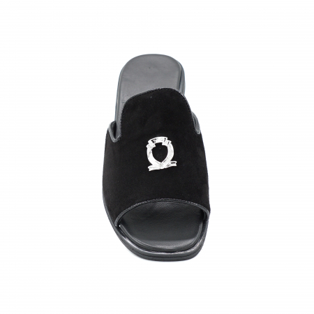 Papuci dama din piele naturala intoarsa neagra cu varf rotund si talpa 1 cm 11920-25 [4]