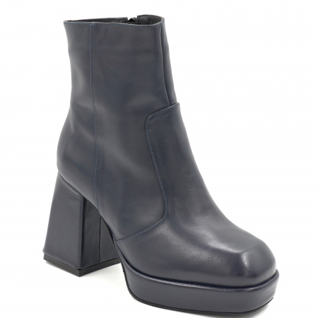 Ghete dama elegante din piele naturala neagra cu varf patrat, platforma 3 cm si toc inalt  gros imbracat 9 cm  70224-24 [1]