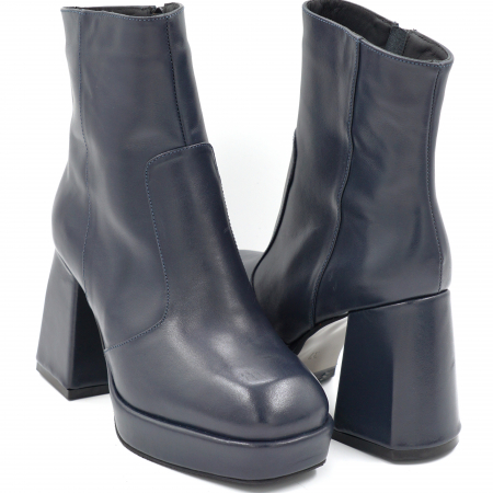 Ghete dama elegante din piele naturala neagra cu varf patrat, platforma 3 cm si toc inalt  gros imbracat 9 cm  70224-24 [3]