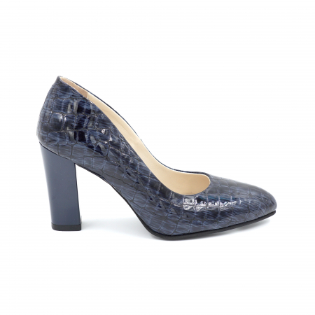 Pantofi elegant & office dama - Pantofi dama din piele naturala lacuita bleumaren cu varf ascutit si toc mediu gros 8 cm 799-24