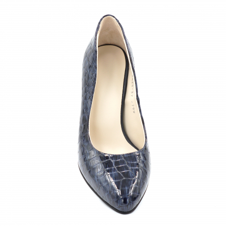 Pantofi dama din piele naturala lacuita bleumaren cu varf ascutit si toc mediu gros 8 cm 799-24 [4]