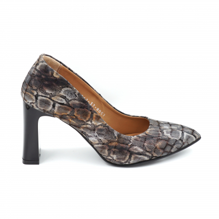 Dama - Pantofi dama din piele naturala cu imprimeu animal print cu varf ascutit stileto si toc mediu gros tip bricheta 8 cm 8057-1-24