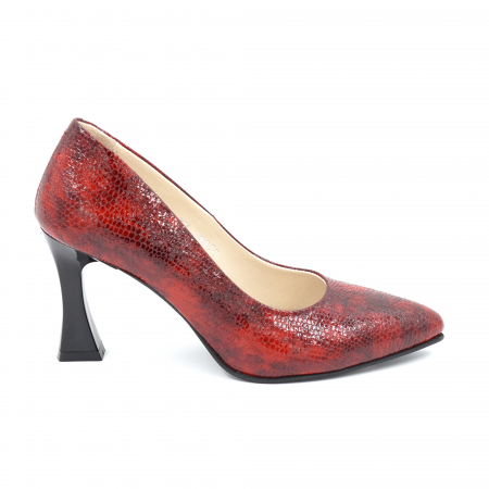 Pantofi elegant & office dama - Pantofi dama din piele naturala lacuita imprimeu croco rosu degrade cu varf ascutit stileto si toc mediu subtire 8 cm 8057-10-24
