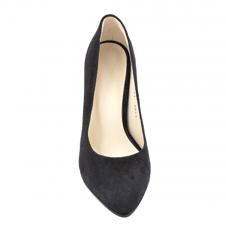 Pantofi dama din piele naturala intoarsa neagra si cu imprimeu multicolor cu varf ascutit stileto si toc mediu gros imbracat 8 cm 8057-13-24 [4]