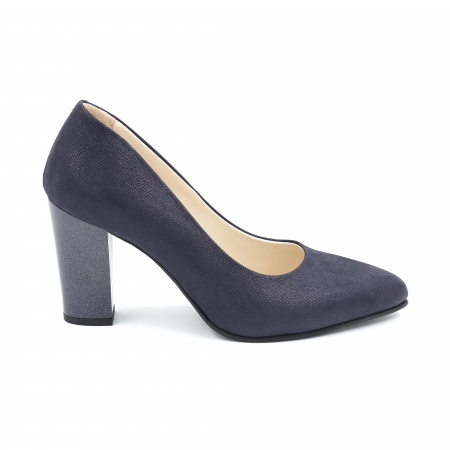 Lichidare stocuri - Pantofi dama din piele naturala neagra sidef cu varf ascutit stileto si toc mediu gros 8 cm 8057-15-24