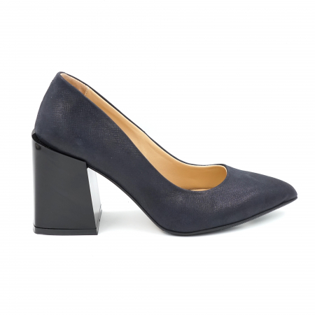 Dama - Pantofi dama din piele naturala bleumaren sidef cu varf ascutit stileto si toc mediu gros 8 cm 8057-3-24