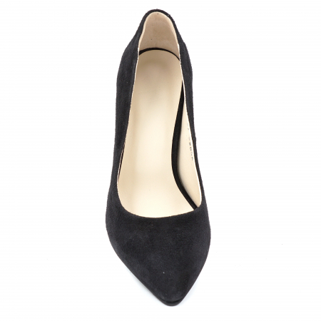 Pantofi dama din piele naturala intoarsa neagra si cu imprimeu colorat cu varf ascutit stileto si toc mediu gros imbracat 8 cm 8057-9-24 [5]