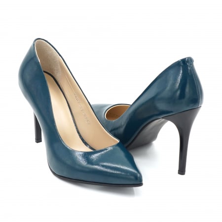 Pantofi dama din piele naturala lacuita verde smarald cu varf ascutit stileto si toc inalt subtire 9 cm 9557-4-24 [1]