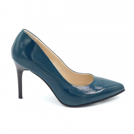 Pantofi elegant & office dama - Pantofi dama din piele naturala lacuita verde smarald cu varf ascutit stileto si toc inalt subtire 9 cm 9557-4-24
