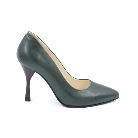 Pantofi elegant & office dama - Pantofi dama din piele naturala verde smarald sidefat cu varf ascutit stileto si toc inalt subtire 9 cm 9557-6-24