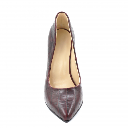 Pantofi dama din piele naturala croco visiniu burgund cu varf ascutit stileto si toc inalt subtire 9 cm 9557-7-24 [2]