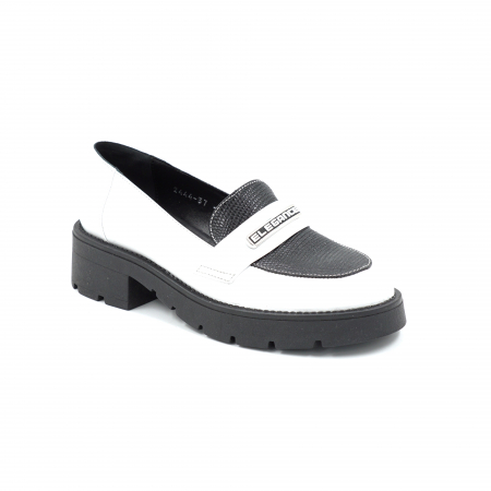 Pantofi dama casual loafers din piele naturala alba si neagra cu imprimeu cu varf rotund si talpa de 4 cm 52425-25 [1]