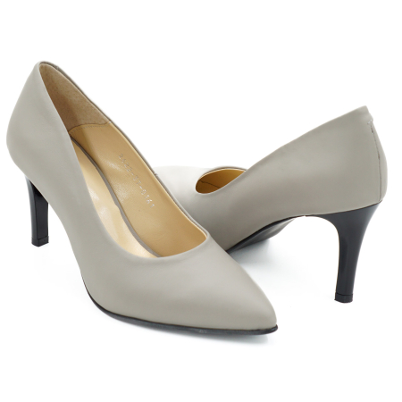 Pantofi dama din piele naturala gri deschis, cu varf ascutit stiletto si toc mediu subtire 7 cm 0161-26 [3]