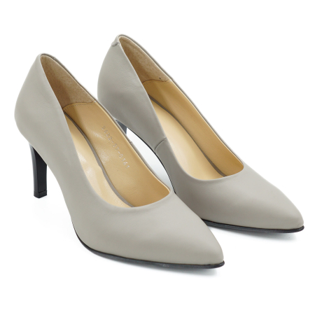 Pantofi dama din piele naturala gri deschis, cu varf ascutit stiletto si toc mediu subtire 7 cm 0161-26 [2]