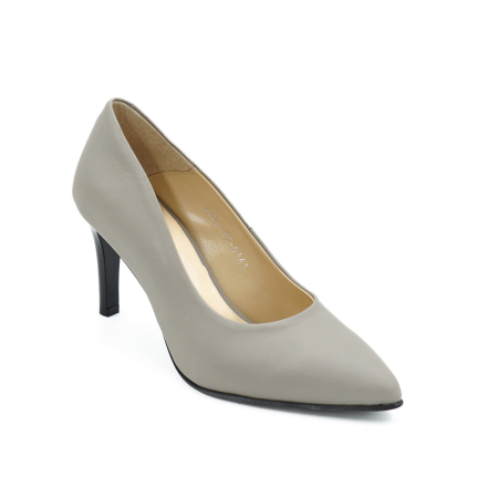 Pantofi dama din piele naturala gri deschis, cu varf ascutit stiletto si toc mediu subtire 7 cm 0161-26 [1]
