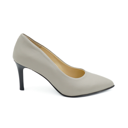 Lichidare stocuri - Pantofi dama din piele naturala gri deschis, cu varf ascutit stiletto si toc mediu subtire 7 cm 0161-26