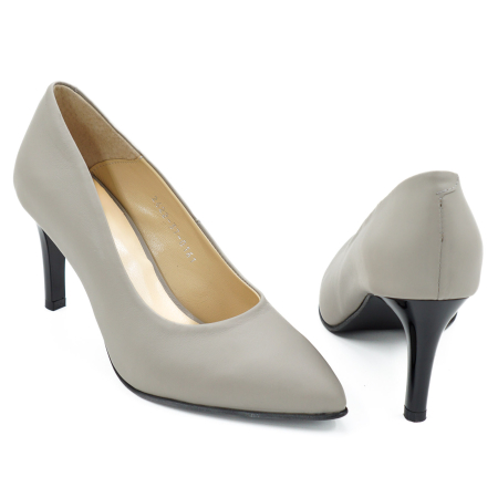 Pantofi dama din piele naturala gri deschis, cu varf ascutit stiletto si toc mediu subtire 7 cm 0161-26 [4]