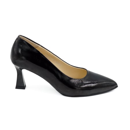 Pantofi elegant & office dama - Pantofi dama din piele naturala lacuita neagra, cu varf ascutit stiletto si toc mic subtire de 6 cm 6057-14-26