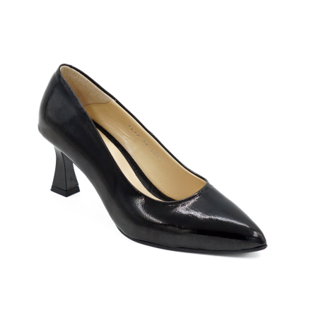 Pantofi dama din piele naturala lacuita neagra, cu varf ascutit stiletto si toc mic subtire de 6 cm 6057-14-26 [1]