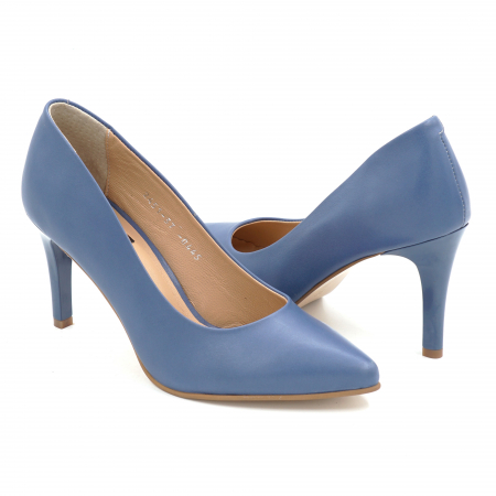 Pantofi dama din piele naturala albastra cu varf ascutit stiletto si toc mediu subtire 7 cm 0445-1-25- MISTICO SHOES [3]
