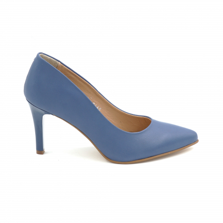 Pantofi elegant & office dama - Pantofi dama din piele naturala albastra cu varf ascutit stiletto si toc mediu subtire 7 cm 0445-1-25- MISTICO SHOES