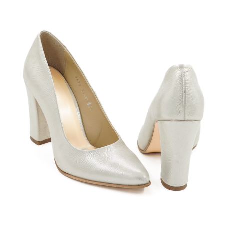 Pantofi dama din piele naturala roz pudra sidefat, cu varf ascutit stiletto si toc inalt gros imbracat de 9 cm 1159-1-26 [4]