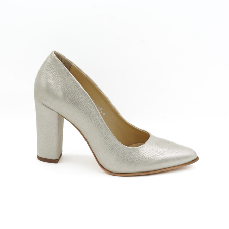 Pantofi elegant & office dama - Pantofi dama din piele naturala roz pudra sidefat, cu varf ascutit stiletto si toc inalt gros imbracat de 9 cm 1159-1-26